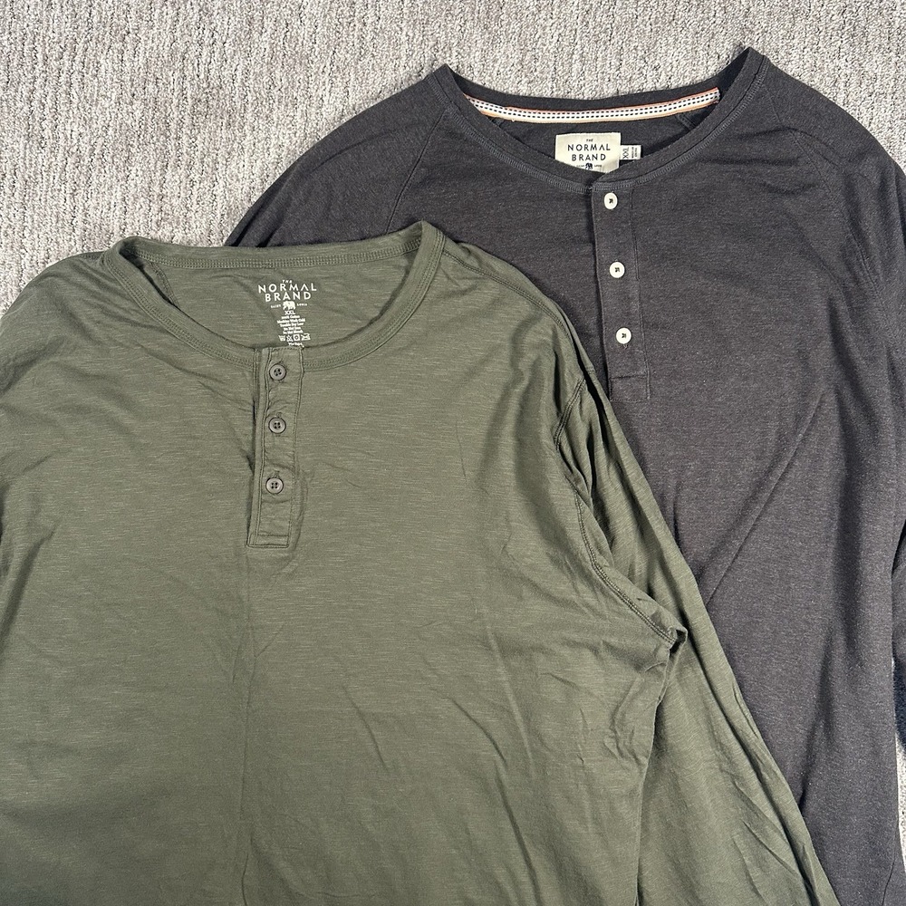 Lot Of 2 THE NORMAL BRAND Men's Three Button Long Sleeve Henley Green & Gray